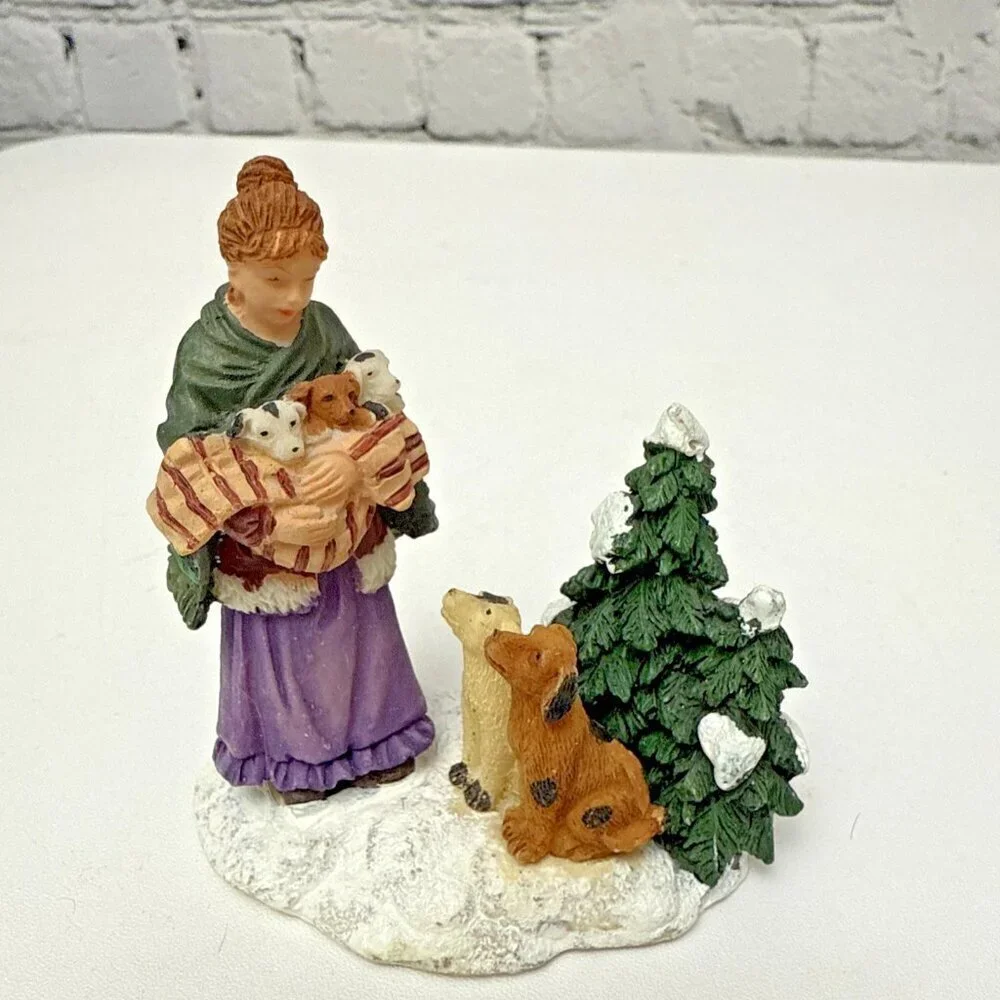 Christmas Village Figurine Woman Dogs And Puppies By Rite Aid